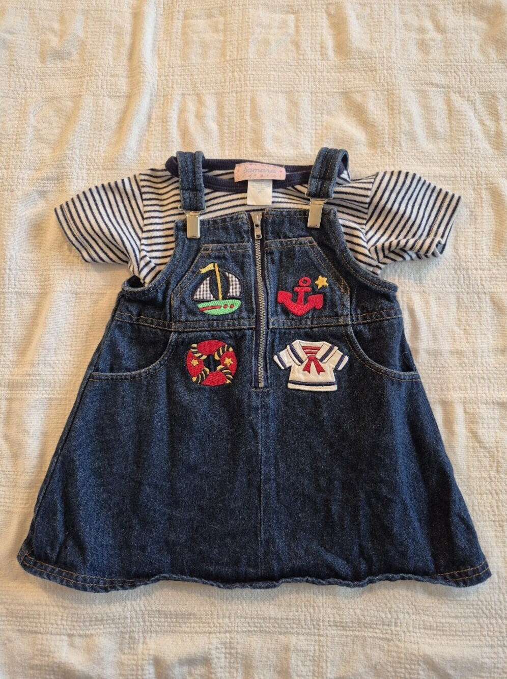 Vintage Samara girls 2T body suit & jean overall embroidered dress VVGUC